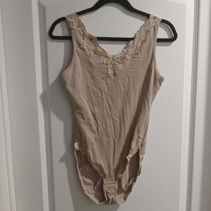 Flexees Lace Accented Tan Shapewear Bodysuit